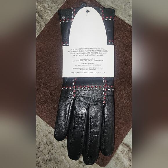 NWT Touchscreen Charter Club Black Lambs Leather Gloves with Stitching Detail - Picture 12 of 12